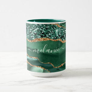 Agate Green Gold Glitzer Marble Individuelle Name  Tasse