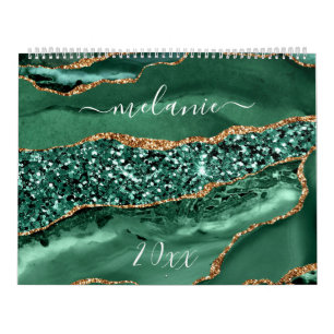 Agate Green Gold Glitzer Marble Your Name Calendar Kalender