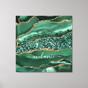 Agate Green Gold Glitzer Marmorname Canvas Print Leinwanddruck