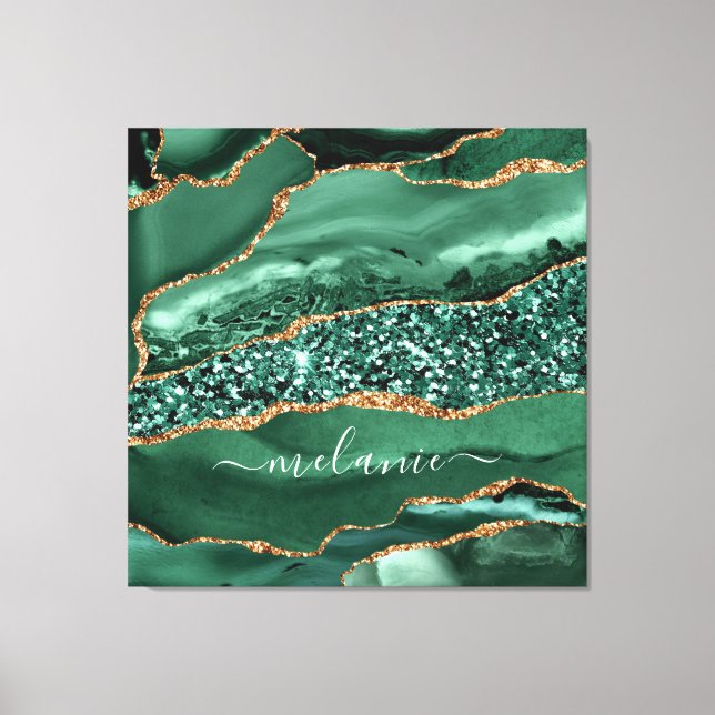 Agate Green Gold Glitzer Marmorname Canvas Print Leinwanddruck (Vorderseite)