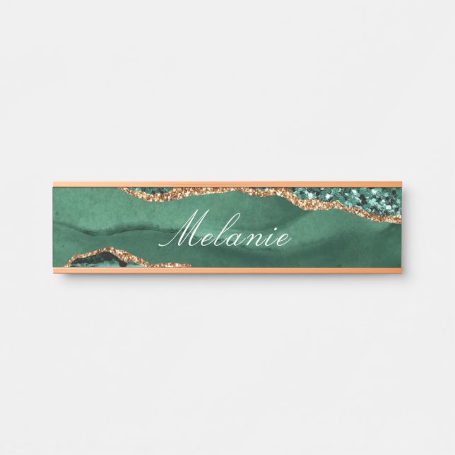 Agate Green Gold Glitzer Marmorname Name Sign Türschild (Vorderseite )