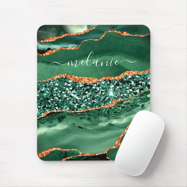 Agate Green Gold Glitzer Marmornamenspad Mousepad (Mit Mouse)