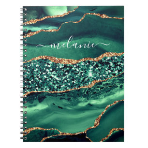 Agate Green Gold Glitzer MarmorNotebook Ihr Name Notizblock