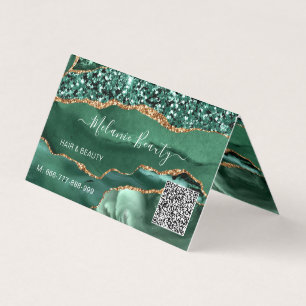 Agate Green Gold Glitzer Modernes Design QR Code Visitenkarten