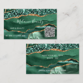 Agate Green Gold Glitzer QR Code Business Card Visitenkarte