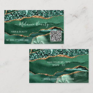 Agate Green Gold Glitzer QR Code Business Card Visitenkarte