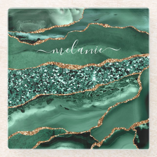 Agate Green Gold Marble Untersetzer Individuelle N (Vorderseite)