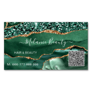 Agate Green Gold QR Code Business Card Magnet