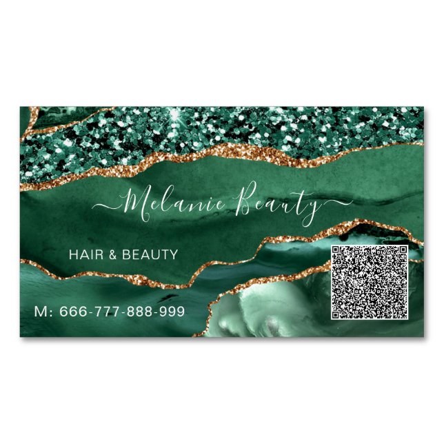Agate Green Gold QR Code Business Card Magnet (Vorderseite)