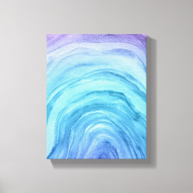 Agate II Blue Ombre Abstrakt Watercolor Leinwanddruck (Vorderseite)