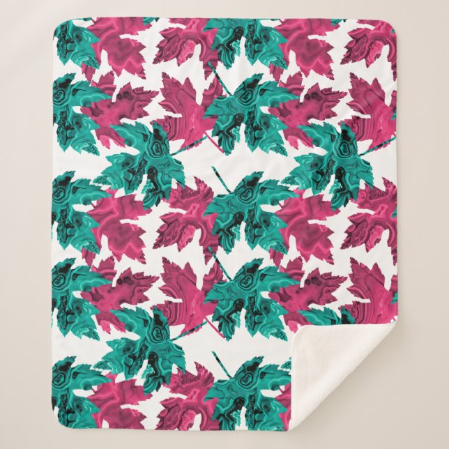 Agate Leaf Sherpa Blanket Türkis/Rose Sherpadecke (Vorderseite)