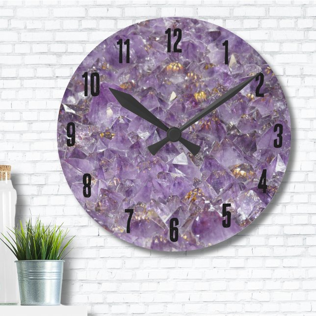 Agate Lila Crystal Runde Wanduhr (Trendy Crystals Gemstone Geode Purple Amethyst Round Clock)