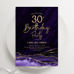 Agate Lila Gold 30. Geburtstag Einladung<br><div class="desc">Lila und goldgelb an 30. Geburtstag Party Einladung. Elegantes modernes Design mit Aquarellfarben-marmorgeode Hintergrund,  Imitate Glitzer Gold und Typografie Skript-Schriftart. Die trendige Einladungskarte eignet sich perfekt für eine stilvolle Damenfeier. Gedruckte Zazzle Einladungen oder Sofortdownload digitalen druckbaren Vorlage.</div>