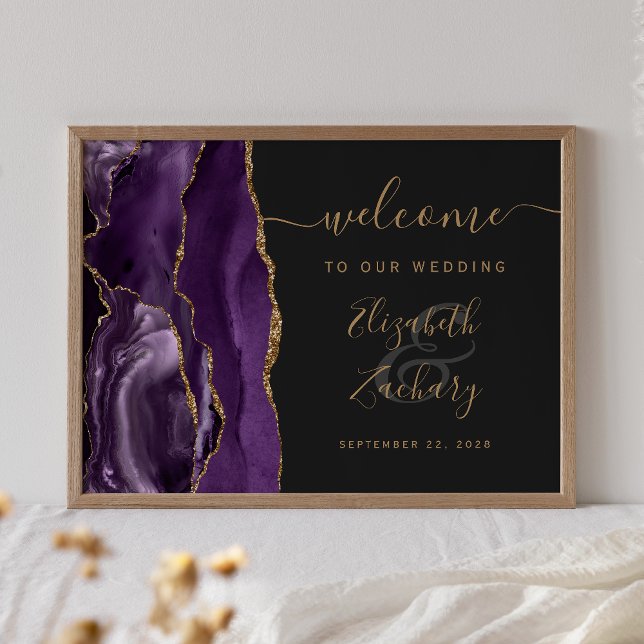 Agate Lila Gold Dark Wedding Willkommen Poster (Von Creator hochgeladen)