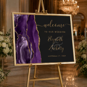 Agate Lila Gold Dunkle Hochzeitsbegrüßung Poster