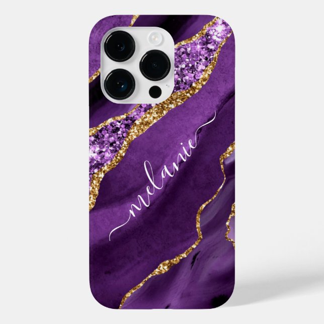 Agate Lila Gold Glitzer Ihr Name iPhone Fall Case-Mate iPhone Hülle (Rückseite)