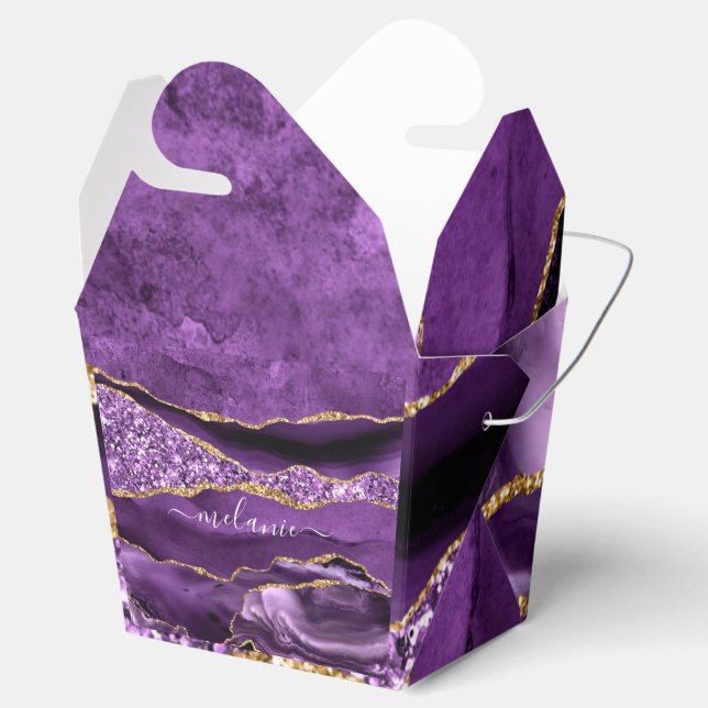 Agate Lila Gold Glitzer Individuelle Name Gefallen Geschenkschachtel (Geöffnet)