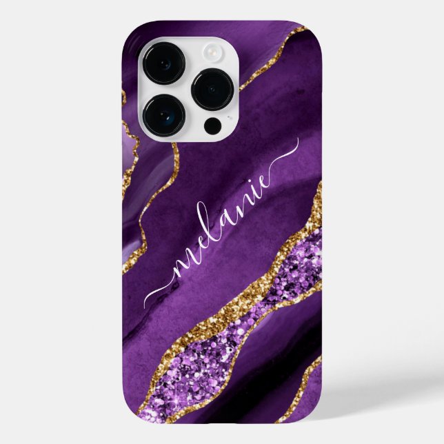 Agate Lila Gold Glitzer Individuelle Name iPhone C Case-Mate iPhone Hülle (Rückseite)