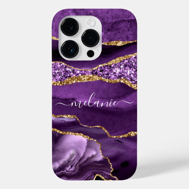 Agate Lila Gold Glitzer Individuelle Name iPhone C Case-Mate iPhone Hülle (Rückseite)