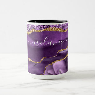 Agate Lila Gold Glitzer Name Kaffeemaschine Tasse