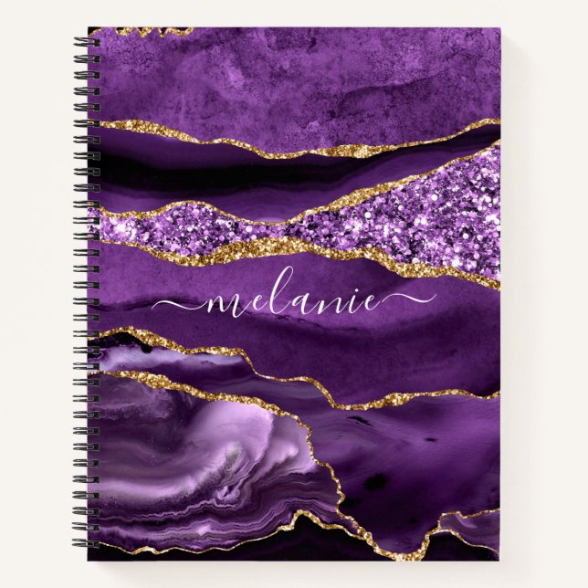 Agate Lila Gold Glitzer Notebook und Individuelle  Notizbuch (Vorderseite)