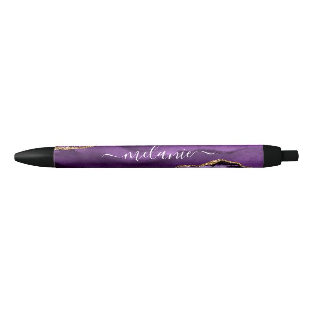 Agate Lila Gold Glitzer Pen mit Individuelle Name Kugelschreiber (Vorderseite)
