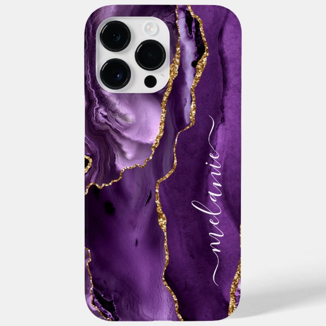 Agate Lila Gold Ihr Name iPhone Case Geschenk (Rückseite)