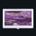 Agate Lila Gold Individuelle Name Business Card Fa Visitenkarten Dose<br><div class="desc">Visitenkarten Fälle mit Agate Lila Violet Gold Glitzer Geode Individuelle Name Sparkle Marmor Personalisiert Geburtstag - Jubiläum Visitenkarten Cases / Geschenk / Beides - Fügen Sie Ihren Namen - Text oder Entfernen - Make Your Special Gift - Neu vergrössern und verschieben oder entfernen und fügen Sie Text / Elemente mit...</div>