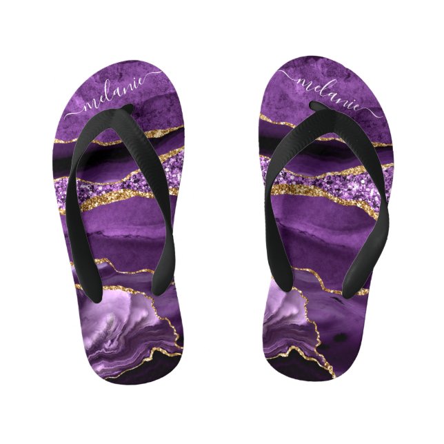 Agate Lila Gold Individuelle Name Kid's Flip Flops (Fußbett)