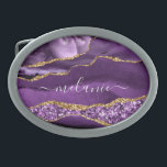 Agate Lila Gold Marble Individuelle Name Gürtelsch Ovale Gürtelschnalle<br><div class="desc">Personalisierte Individuelle Name Gürtelschnalle mit Agate Lila Violet Gold Glitzer Geode Marmorgürtel Schnürsenkel - Ihr Geburtstag - Geburtstag - Geburtstag - Geburtstag - Hochzeitsgeschenk / Nächstes - Hinzufügen - Text oder Entfernen - Ihr Sondergeschenk machen - Größe ändern und verschieben oder entfernen und fügen Sie Text / Elemente mit Anpassungs-Tool....</div>
