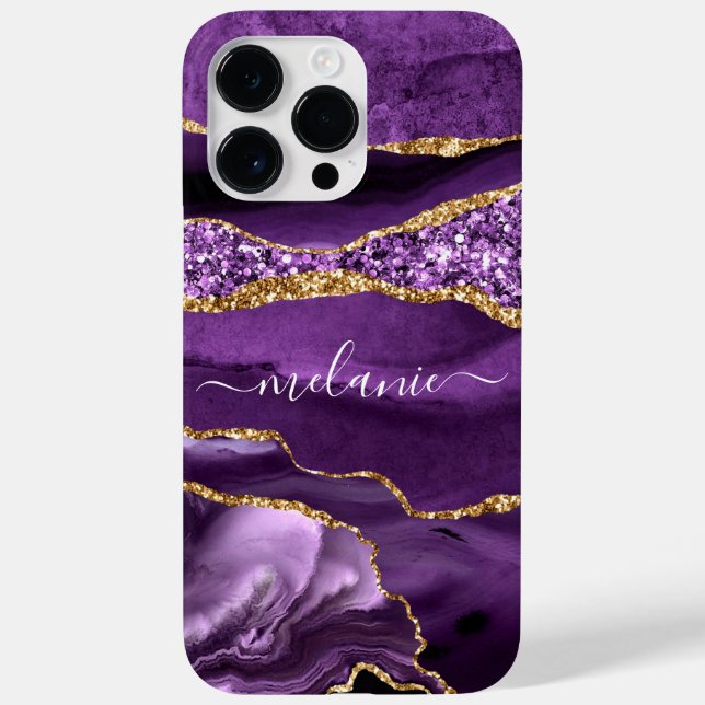 Agate Lila Gold Marble Individuelle Name iPhone Ca Case-Mate iPhone Hülle (Rückseite)