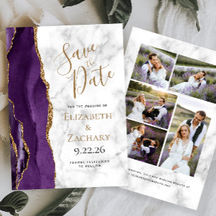 Agate Lila Gold Marmor 5-Foto Save-the-Date-Karte Einladung