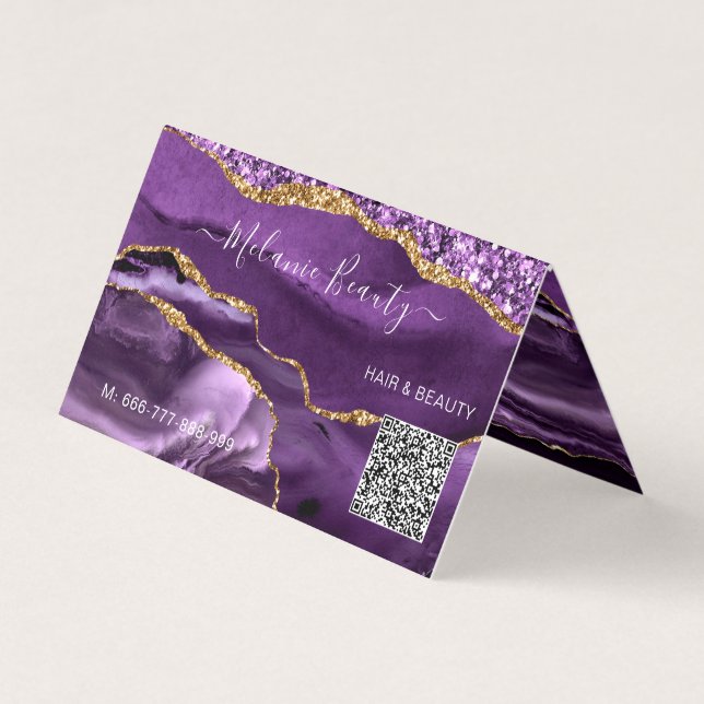 Agate Lila Gold QR Code Business Card Visitenkarten (Vorderseite)