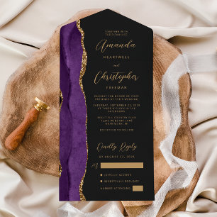 Agate Lila Gold Schrift Dunkle Hochzeit All In One Einladung