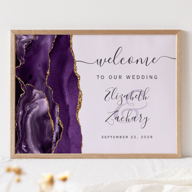 Agate Lila Gold Script Lavender Wedding Willkommen Poster (Von Creator hochgeladen)