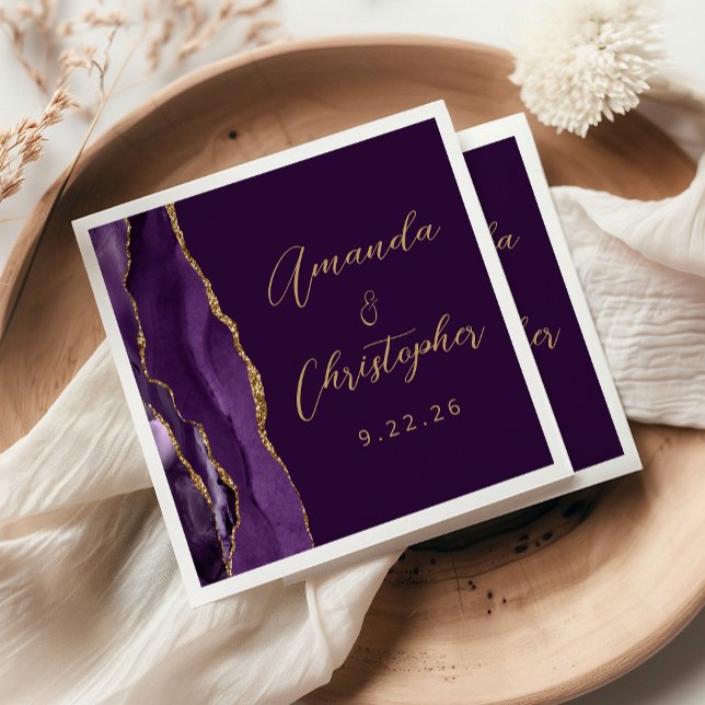 Agate Lila Gold Script Plum Wedding Serviette (Von Creator hochgeladen)