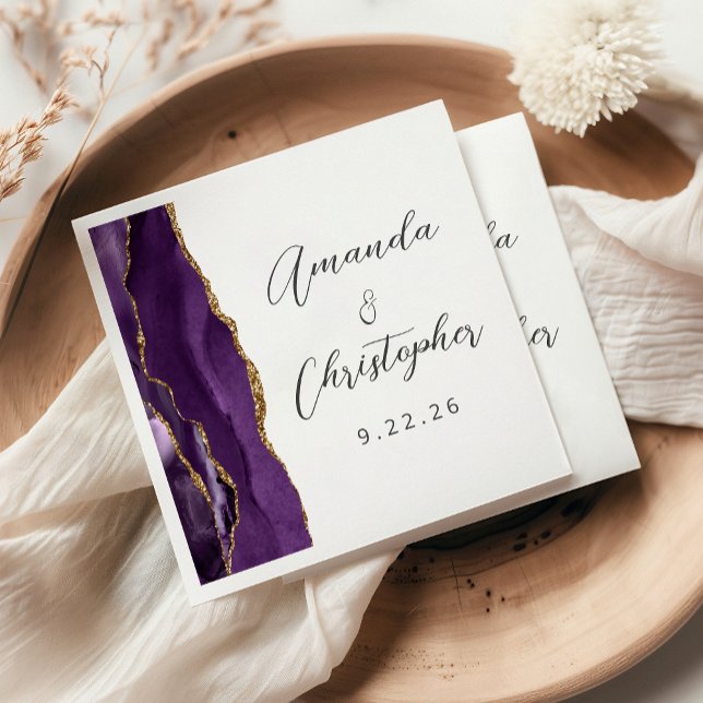 Agate Lila Gold Script Wedding Serviette (Von Creator hochgeladen)