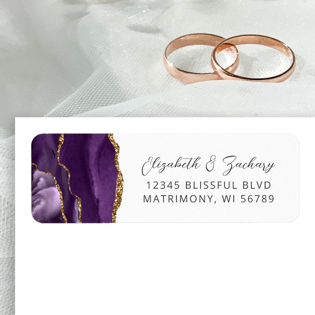 Agate Lila Gold Wedding Rücksendeadresse (Von Creator hochgeladen)
