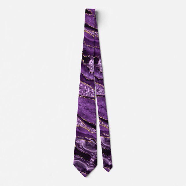 Agate Lila Marble Neck Tie Violet Gold Glitzer Krawatte (Vorderseite)