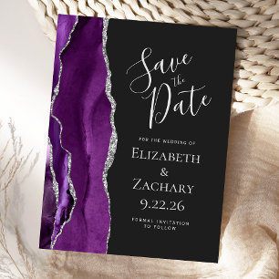 Agate Lila Silber Dunkel Save the Date Postkarte