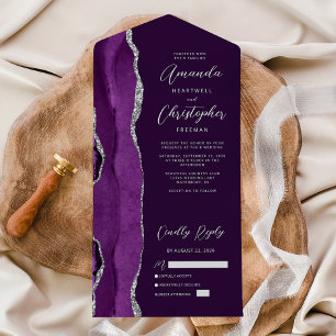 Agate Lila Silber Pflaume Hochzeit All In One Einladung