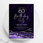 Agate Lila Silver 60. Geburtstag Einladung<br><div class="desc">Lila und silberne Altersgruppe 60. Geburtstagsfeier Einladung. Elegantes modernes Design mit Aquarellfarben-marmorgeode Hintergrund,  Imitate Glitzer Silber und Typografie Skript-Schriftart. Die trendige Einladungskarte eignet sich perfekt für eine stilvolle Damenfeier. Gedruckte Zazzle Einladungen oder Sofortdownload digitalen druckbaren Vorlage.</div>