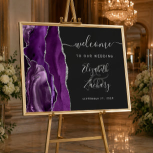 Agate Lila Silver Dark Wedding Willkommen Poster
