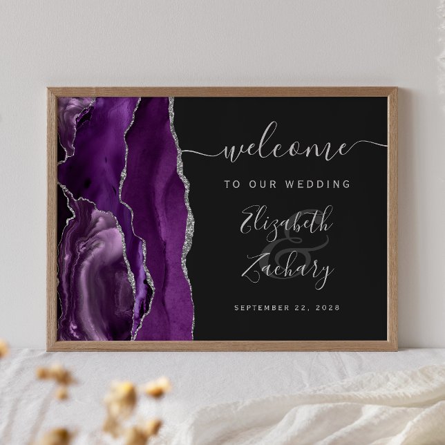 Agate Lila Silver Dark Wedding Willkommen Poster (Von Creator hochgeladen)