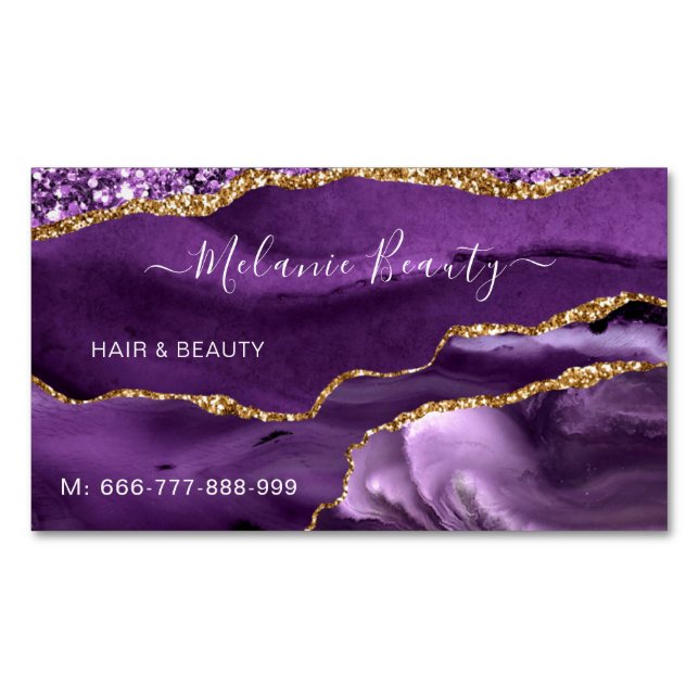 Agate Lila Violet Gold Business Card Magnet (Vorderseite)