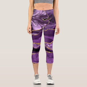 Agate Lila Violet Gold Glitzer Geode Ihr Name Capri Leggings