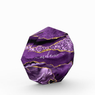Agate Lila Violet Gold Glitzer Geode Ihr Name Fotoblock