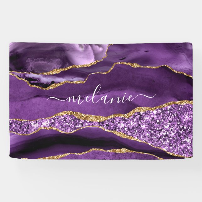 Agate Lila Violet Gold Glitzer Geode Individuelle  Banner (Horizontal)