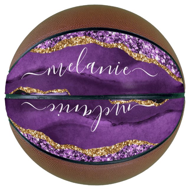 Agate Lila Violet Gold Glitzer Geode Individuelle  Basketball (Vorderseite)