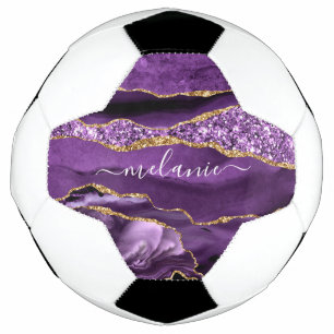 Agate Lila Violet Gold Glitzer Geode Individuelle  Fußball